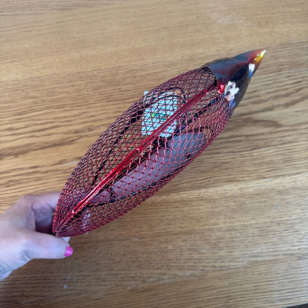 Evergreen Cardinal‎ Seed Bird Feeder Red Metal Mesh Hanging Garden Decor 2BF743